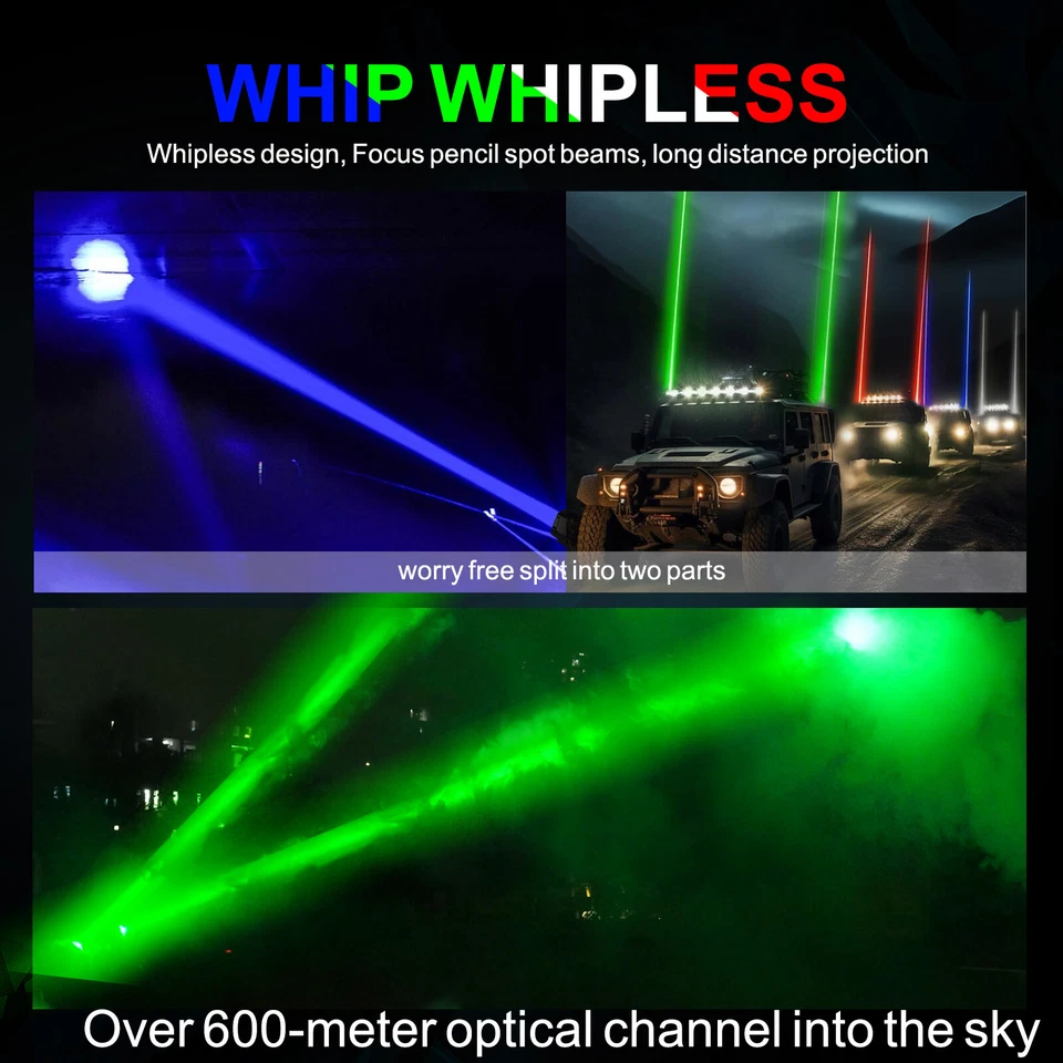 2X Controle Remoto para Polaris RZR PRO XP 4 1000 Whipless Laser Fat RGB LED Whip Lights - Imagem 4 de 4