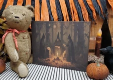 WITCHES FIRE SPELLS PUMPKIN PRIMITIVE VINTAGE GOTHIC FOLK STYLE HALLOWEEN SIGN