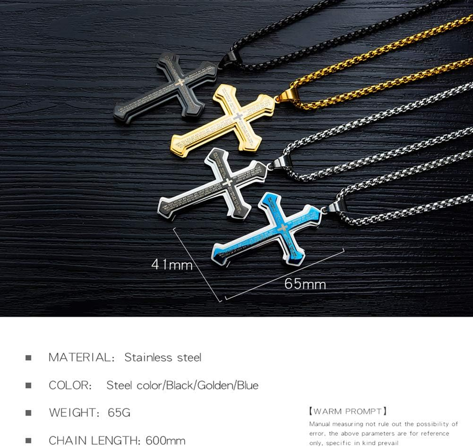 Mens Cross Pendant Necklace Large Stainless Steel Cross Pendant
