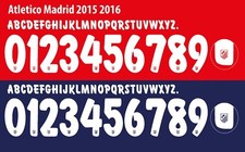 Juego de nombre y número para fútbol local/fuera Atlético de Madrid La Liga 2015/2016