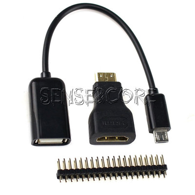 3 in 1 Raspberry Pi Zero Kit Mini HDMI to HDMI Adapter + Micro USB+GPIO Header