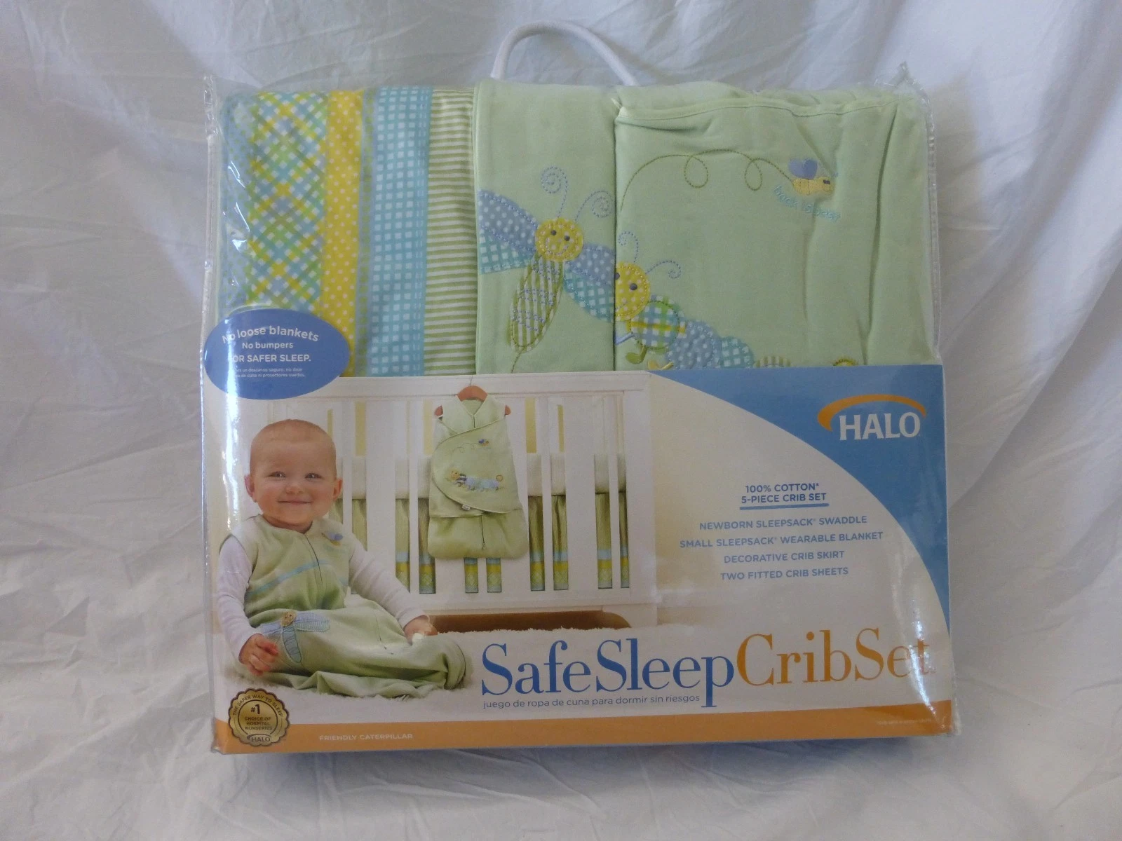 5 pc Halo Safe Sleep Sage Dragonfly Print Baby Crib Bedding Set NIP