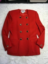 Vintage OLEG CASSINI Orange Paprika Double-Breasted Blazer Onyx buttons 10 80s