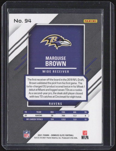 2021 Donruss Elite #94 Marquise Brown Status Explosion #/275 - Picture 2 of 2
