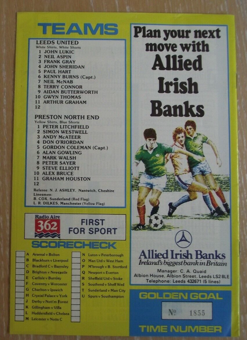 1982-83 Leeds United v Preston North End Cup Round UK