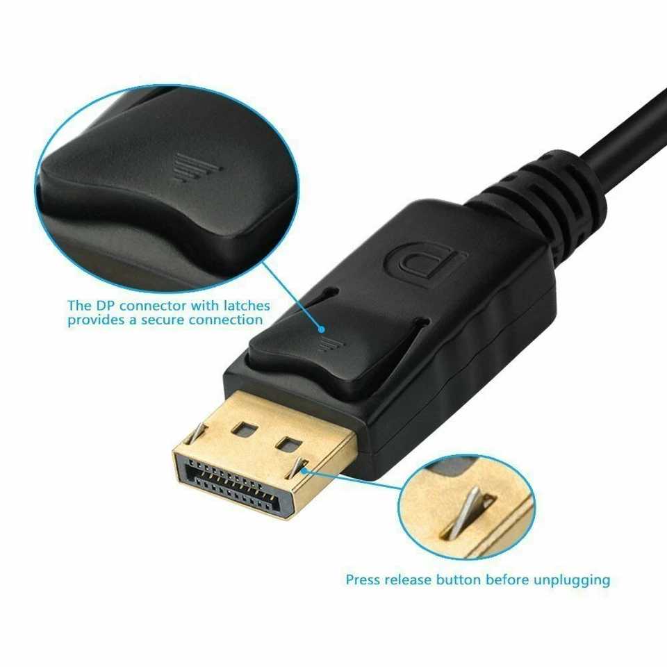 Display Port to VGA Cable Adapter Converter Video HDTV PC Monitor Desktop Laptop - Image 2 of 4
