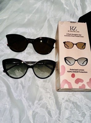 RZ RACHEL ZOE 2 PK SUNGLASS SET SIERRA TORT + ADARA BURG + DUAL TRAVEL CASE BNIB
