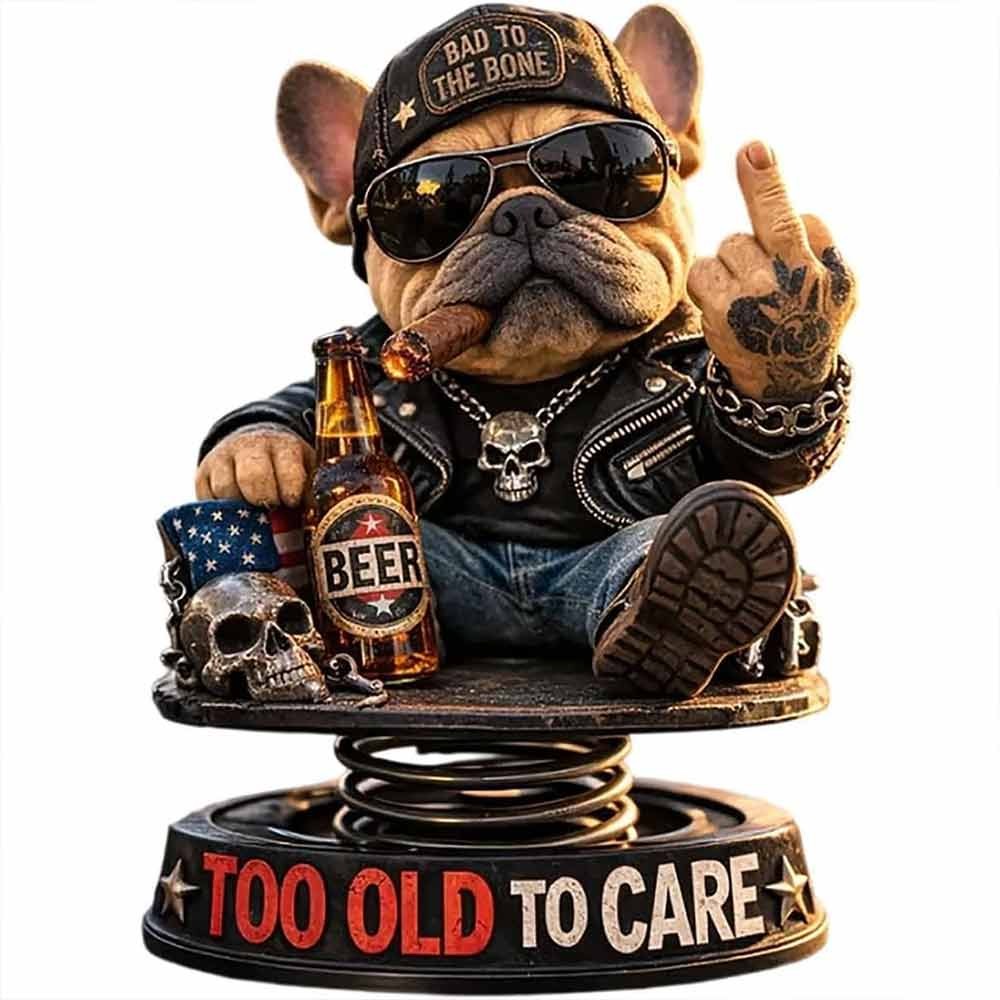 当時物　FUNNY BULL DOG　フィギュア Funny Resin Bulldog Bobblehead Too Old To Care Nodding Dashboard