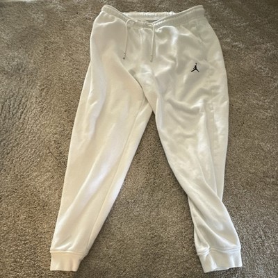 Jordan Men's White Fleece Jogger Pants L Drawstring Elastic Waist Pockets