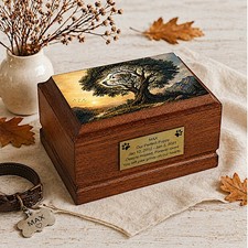 Dog Cremation Urn for Ashes Wooden Pet Urn with Tree of Life Design