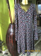 SO A-LINE RASEBERRY TINY FLOWER DRESS LONG SLEEVE SOFT RAYON SPANDEX V4 BUTTON L