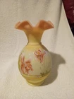 Fenton Labeled Burmese Koi Fish, Frog Vase  Gorgeous Pinks & Green 9 In. Mint!