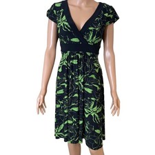 Evan Picone dress SZ 4 Black Green Floral work knee length dress high waist