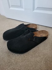 Birkenstock Size 13 Eu 48 Black Leather Suede Boston Clogs Shoes Slip Ons Mens