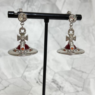 Vivienne Westwood Earrings Tiny Orb Silver Red 2.5cm w/Pouch NO