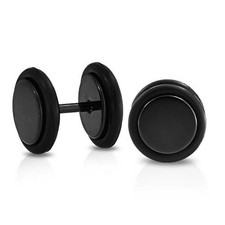PAIR BLACK Steel 16G 0 8mm Heavy LARGE MEN EARRINGSEAR PLUG FAKE CHEATER GAUGES