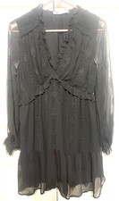 Zara Black Long Sleeve S Crepe Short Flowing Dress