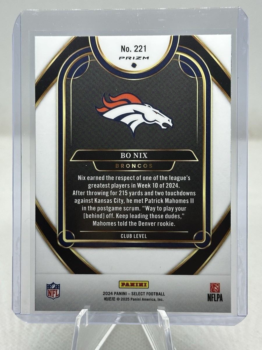 2024 Select Bo Nix Club Level SP RC #221 Green Yellow Shock Prizm