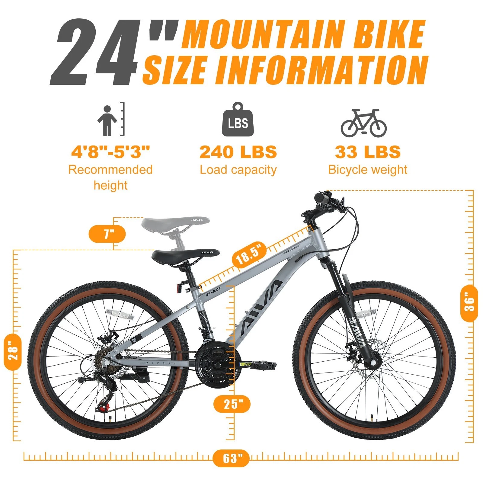 24" Mountain Bike Kids Bicycle City Bike Disc Brake for Kids 21 Speed NEW - Picture 3 of 15