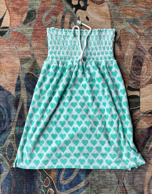 #ad Juicy Couture Womens Strapless Towel Dress White Aqua Heart Print Smocked Terry $12.21