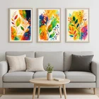 Modern Watercolor Leaf Prints Set of 3 | Boho Wall Decor for Living Room Office