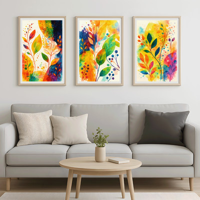 Moderne Aquarell Blattdrucke 3er Set | Boho Wanddeko für Wohnzimmer Büro
