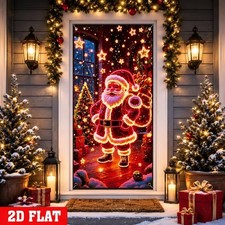 71 x 35 2D Holiday Door Banner Festive Christmas Santa, Tree and Packages