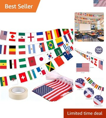 100 Countries Flags of the World Banner, 82 ft Colorful Flag Banner for World...