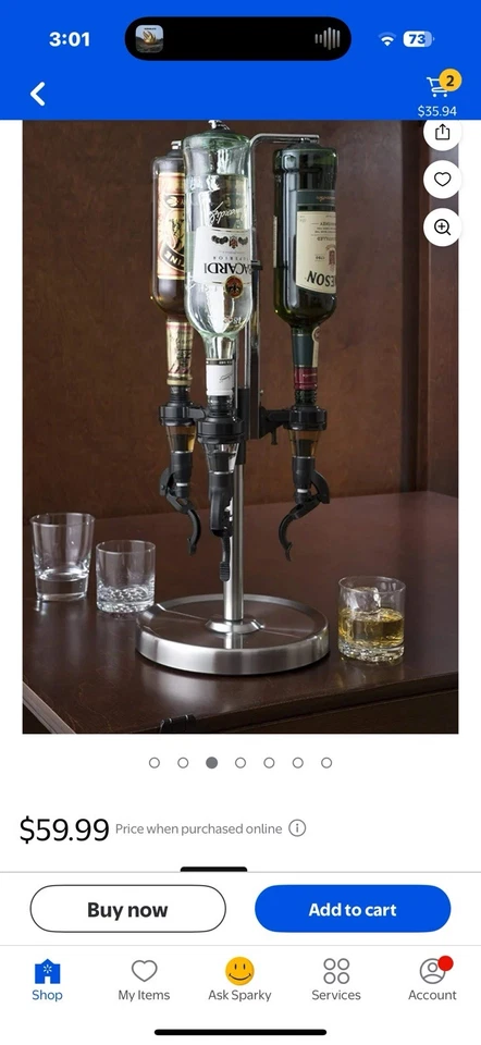 OGGI 3 Bottle Revolving Liquor Dispenser Bar ware - Image 3 of 4