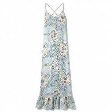 Cato Maxi Dress Large Blue Paisley Patchwork Ruffle Hem Boho Coastal
