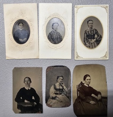 6 Antique Tintype Photographs Victorian Women 1800s Unidentified  Damage 