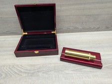 Vintage Style Gold Tone Spyglass Telescope with Wood Stand Wooden Storage Box.