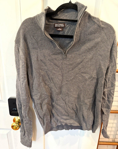 Michael Michael Kors Men's Gray Mock Neck 1/4 Zip Solid Knit Pullover Sweater S