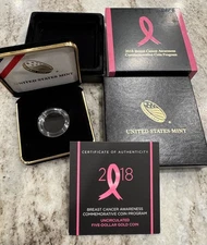 2018 Breast Cancer Awareness $5 Gold Coin Box and COA Only No Coin
