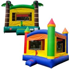 Commercial Inflatable Bounce House Duo Rainbow and Tropical Castle with Blowers