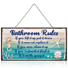 Seashell Bathroom Rules Decor Signs Wall Ocean Theme Beach Seashell Starfish ...