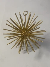 MCM Vintage Sphere Starburst Gold Metal Atomic Brutalist Sculpture Orb 6 In Flam