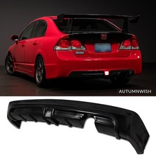 For 06-11 Honda Civic Sedan Rear Body Diffuser Bumper Pu Lip Led Brake Light
