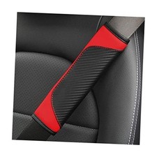 2PCS Carbon Fiber Car Seat Belt Cover, Breathable Leather, Red Black/Red