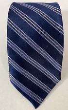 HSM Classic Striped Tie 100% Silk Made In USA Necktie Blue/Striped
