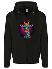 A Retrowave Giraffe Mens Zip Up Hoodie