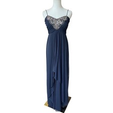 Blondie Nites Y2K Babydoll Navy Blue Embellished Prom Dress Sz 3 Fairy Chiffon