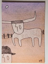 e9Art ACEO steer and man outsider art brut naive