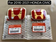 2PC Front Rear Grille Red H Emblem Logo For Honda CIVIC Sedan Coupe 4Dr 2016-21