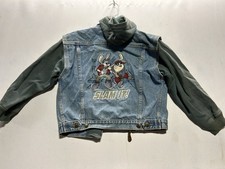 VTG 1995 Kids Looney Tunes Bugs Bunny Tasmanian Devil Denim Jacket w/ Hood M
