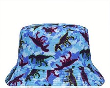 kids bucket hat dinosaur print color blue QUICK SHIP