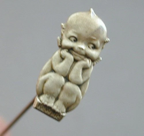 RARE Antique Rose O'neill KEWPIE Long Hat Pin 8 1/8” Paye & Baker Hallmarked