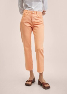 New MANGO Havana Cropped Jeans Peach Frayed Hem *Size 44 or 16 UK