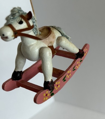 Vintage Pink & Blue Enesco Crib Mobile Wood Rocking Horses Plays “Hush My Baby” - Picture 6 of 14