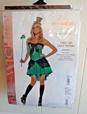 BE-WICKED "LADY LUCK OF THE IRISH" COSTUME, STRETCH LYCRA DRESS  HAT, SIZE S/M